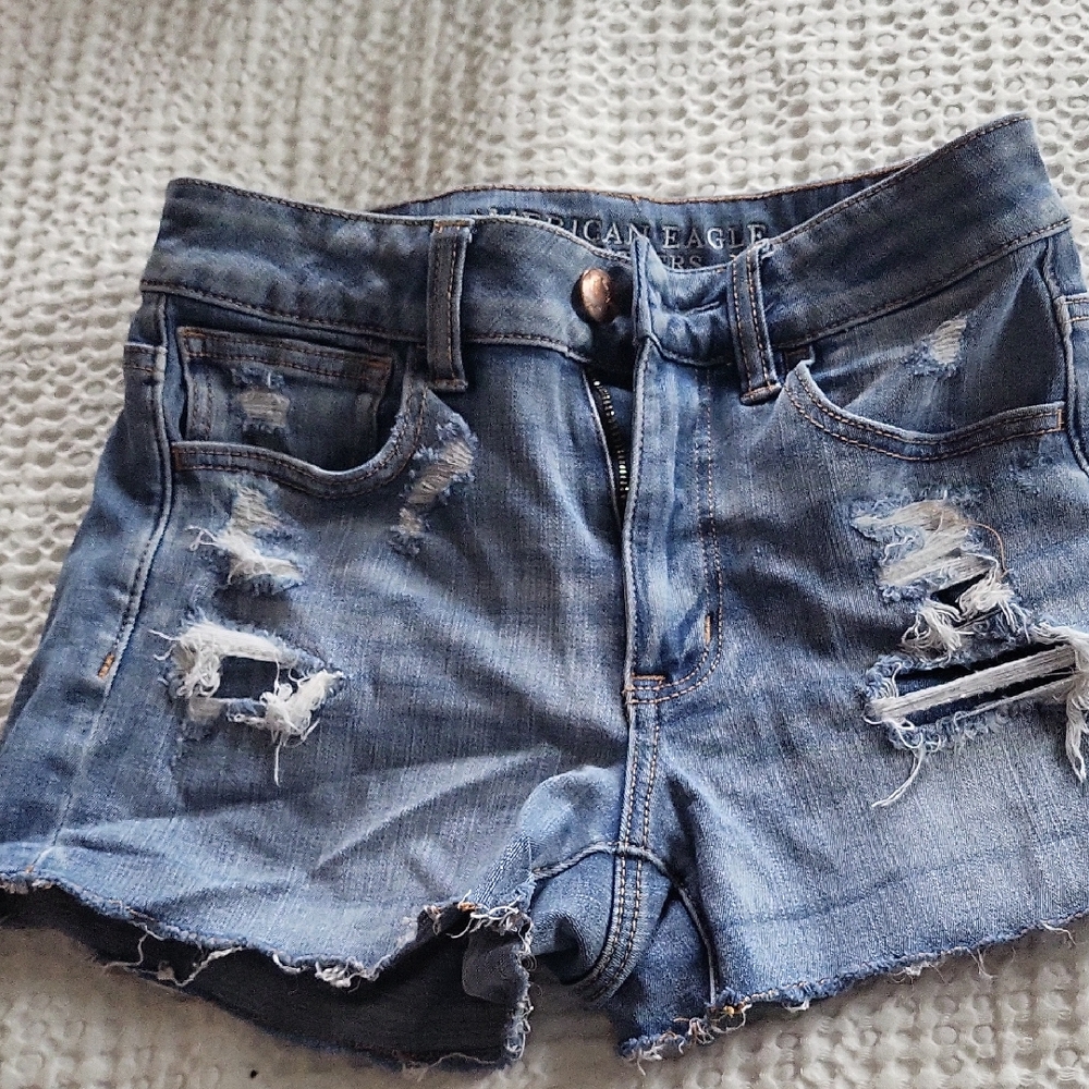 American Eagle Outfitters Light Blue Ripped Jean Shorts
